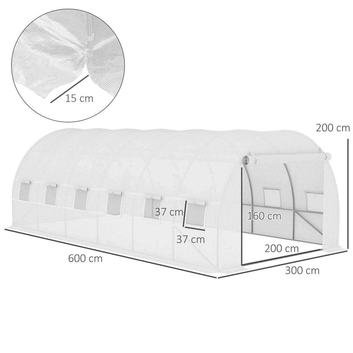 Outsunny Cubierta De Invernadero Túnel 6x3x2m 12 Ventanas Y Puerta Enrollable_2
