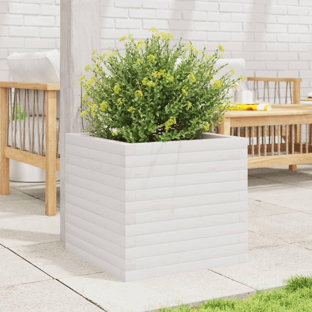 Jardinera Madera Maciza De Pino Blanco 50x50x45,5 Cm_2