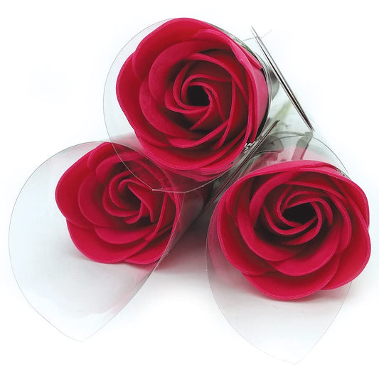 3 Rosas Con Pétalos De Jabón Aromático Para Baño Relax (fucsia) - Regalo Original Para Días Especiales - Aroma Atalcado_0