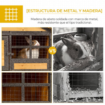 Pawhut Conejera De Exterior Madera 2 Pisos Rampa Bandeja Extraíble Puerta_5