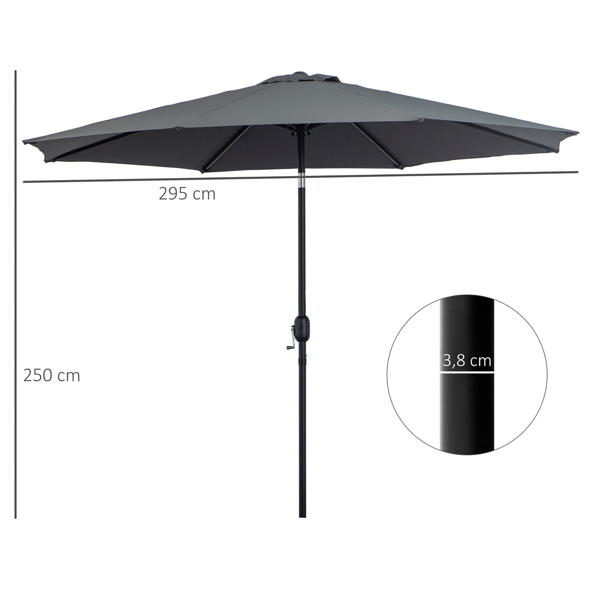 Outsunny Sombrilla De Jardín Ø295x250 Cm Con Manivela E Inclinación Gris Oscuro_2