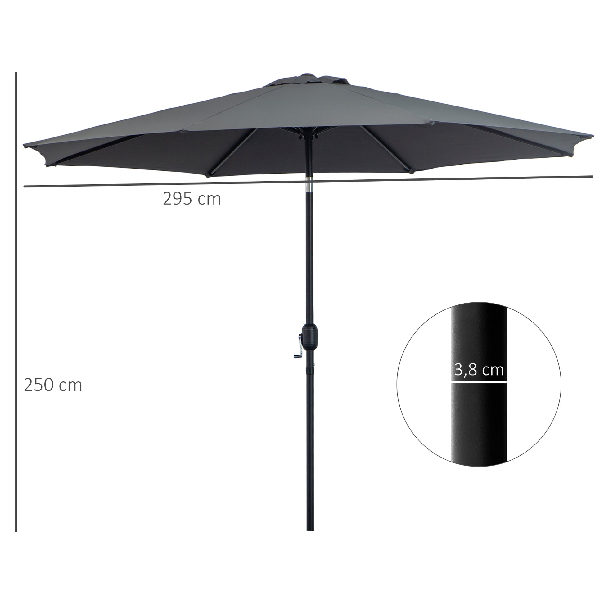 Outsunny Sombrilla De Jardín Ø295x250 Cm Con Manivela E Inclinación Gris Oscuro_2