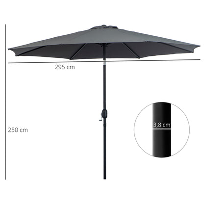 Outsunny Sombrilla De Jardín Ø295x250 Cm Con Manivela E Inclinación Gris Oscuro_2
