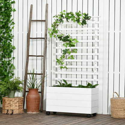 Outsunny Jardinera Con Enrejado Madera Con Ruedas Soporte Para Trepadora Blanco_1