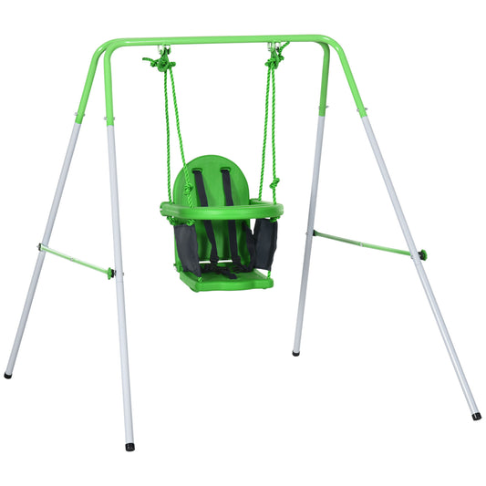 Columpio Infantil De Acero Con Respaldo Outsunny 122x146x122 Cm Verde_0