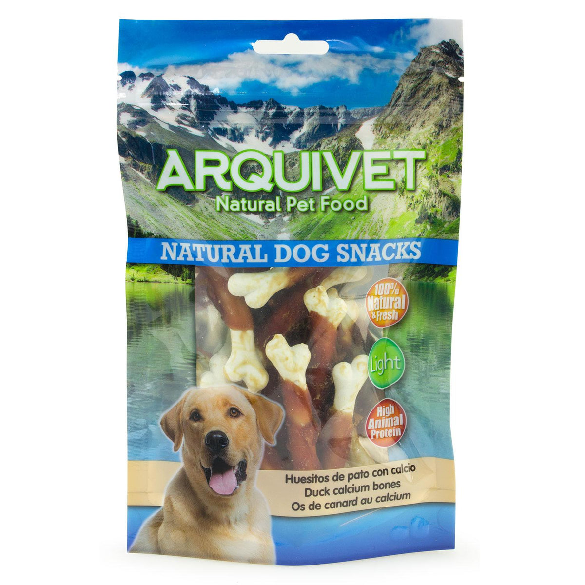 Snack natural para perros  Huesitos de pato con calcio Arquivet 100gr