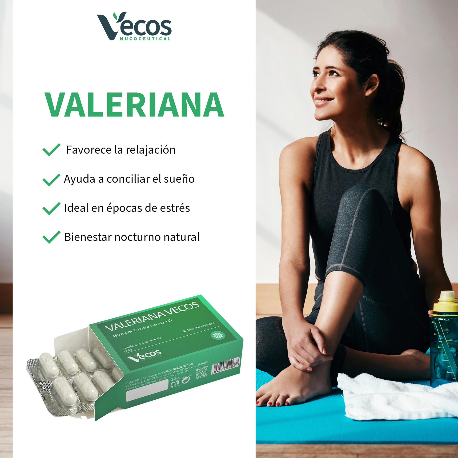 Valeriana 450mg Vecos 30 Cápsulas | Conciliar Un Sueño Reparador Y Pronto_3