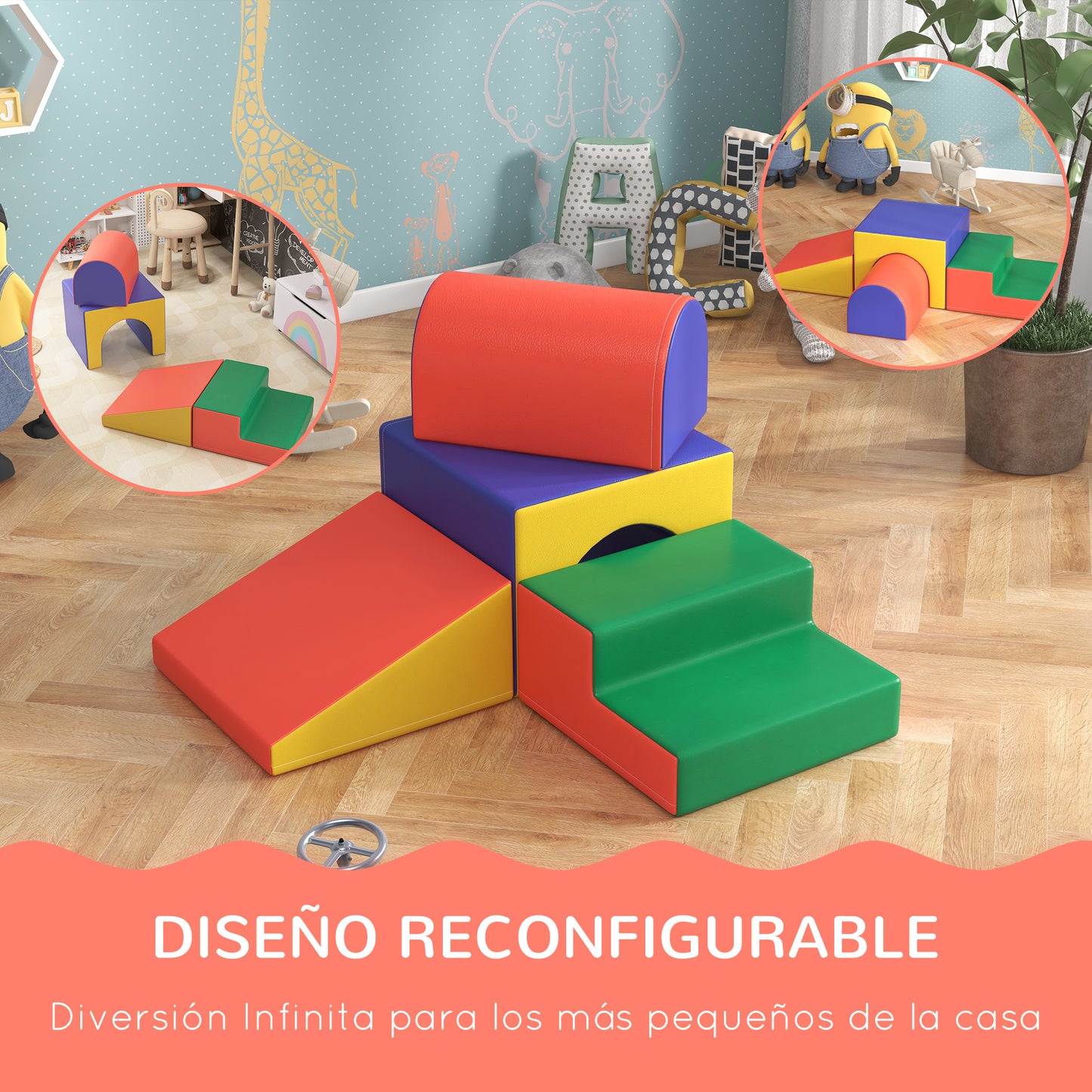 Homcom 4 Bloques De Espuma Para Niños Tapizados En Cuero Sintético 150x50x39 Cm_5