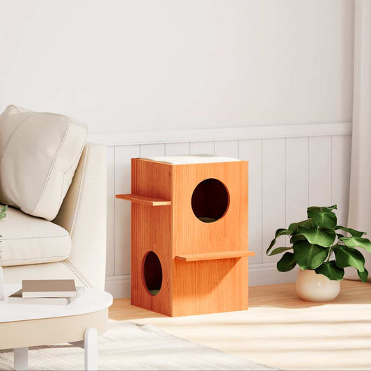 Casa Para Gatos Cera Marrón 43x43x60 Cm Madera Maciza Pino_0