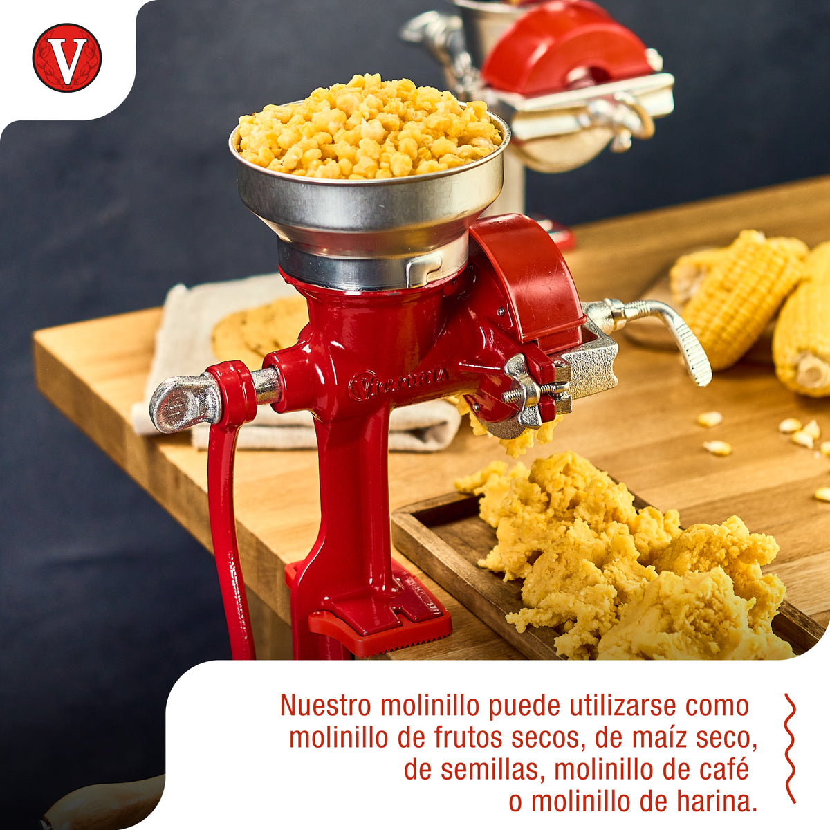 Victoria Molino Cereales Manual Hierro Fundido Para Moler Café, Maíz, Semillas, Grosor Ajustable, 30032, Rojo_3