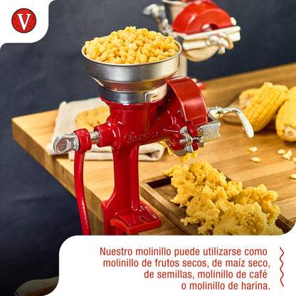 Victoria Molino Cereales Manual Hierro Fundido Para Moler Café, Maíz, Semillas, Grosor Ajustable, 30032, Rojo_3
