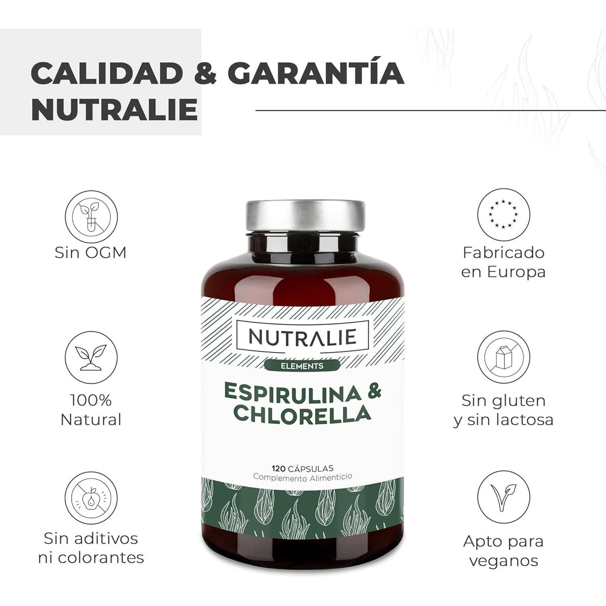 Nutralie Espirulina & Chlorella 1800mg energía y fuerza 180 cápsulas