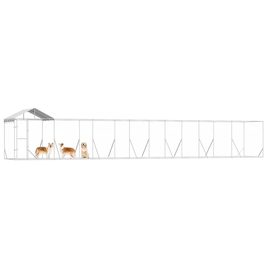 Perrera De Exterior Con Techo Acero Galvanizado Plata 14x2x2,5m_3
