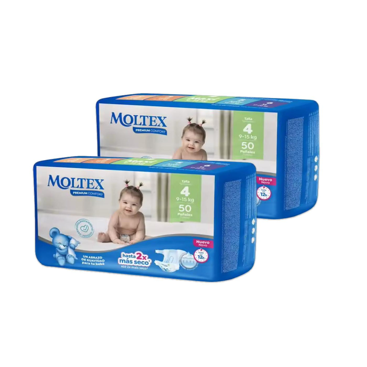 Pack 2 x Pañales Moltex Premium Comfort T4 (9-15 kg) 50 Uds