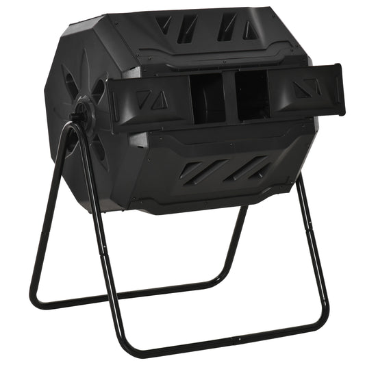 Outsunny Compostador De Tambor Giratorio 160l De Doble Cámara Marco De Acero_0