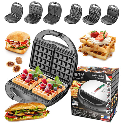 Sandwichera 6 En 1 Gofrera Grill-plancha, Galletas, Bandejas Intercambiables Antiadherentes Camry Cr3057 1200w_1