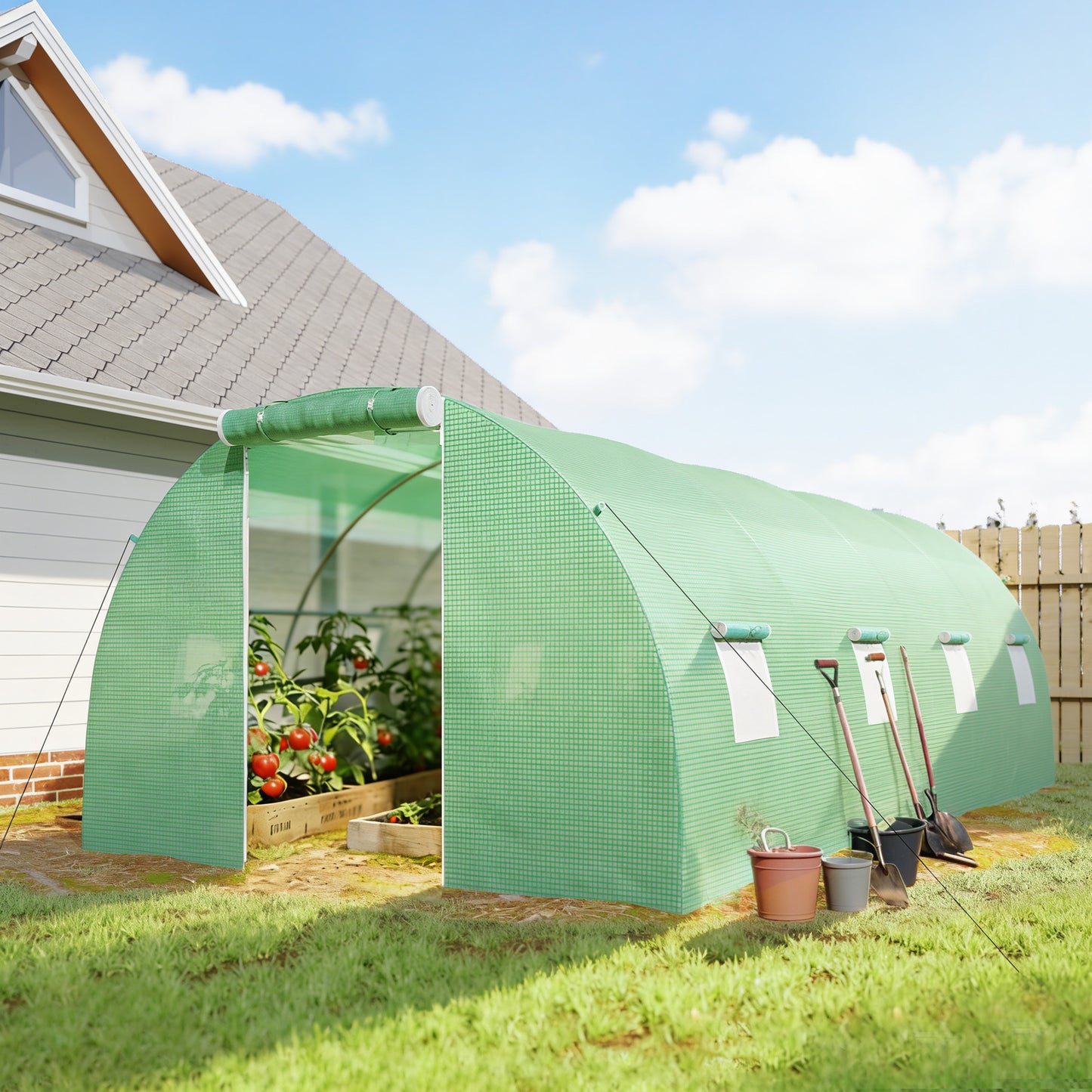 Outsunny Invernadero De Túnel 6x3x2 M Con Puerta Enrollable Y 8 Ventanas Verde_1
