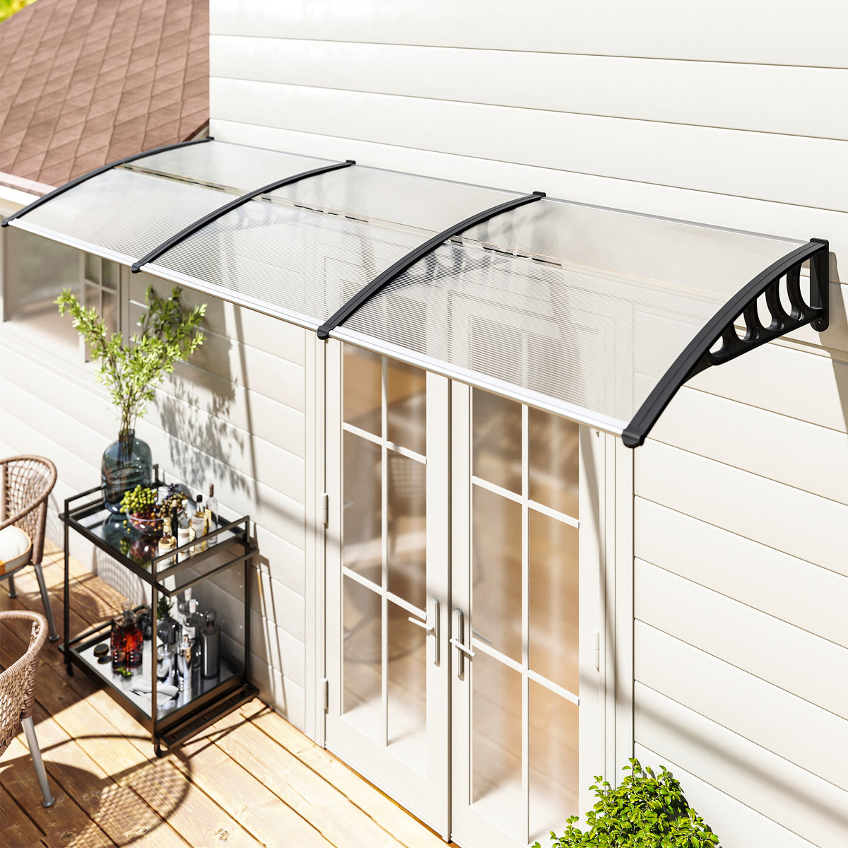 Tejadillo De Protección Para Puertas Outsunny 300x96x27cm Transparente_1