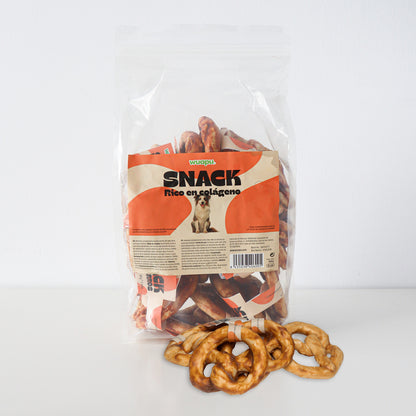 18u Snacks Colágeno Para Perro, De Gelatina De Buey Y Pollo, Bolsa De 18u Pretzels (50gr/u Aprox)_0