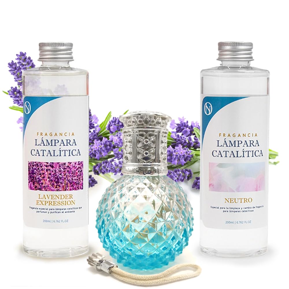 Pack Lámpara Catalítica Blue Diamonds + Fragancia Lavender Expression 200ml + Limpiador Neutro 200ml + Mecha Repuesto_0