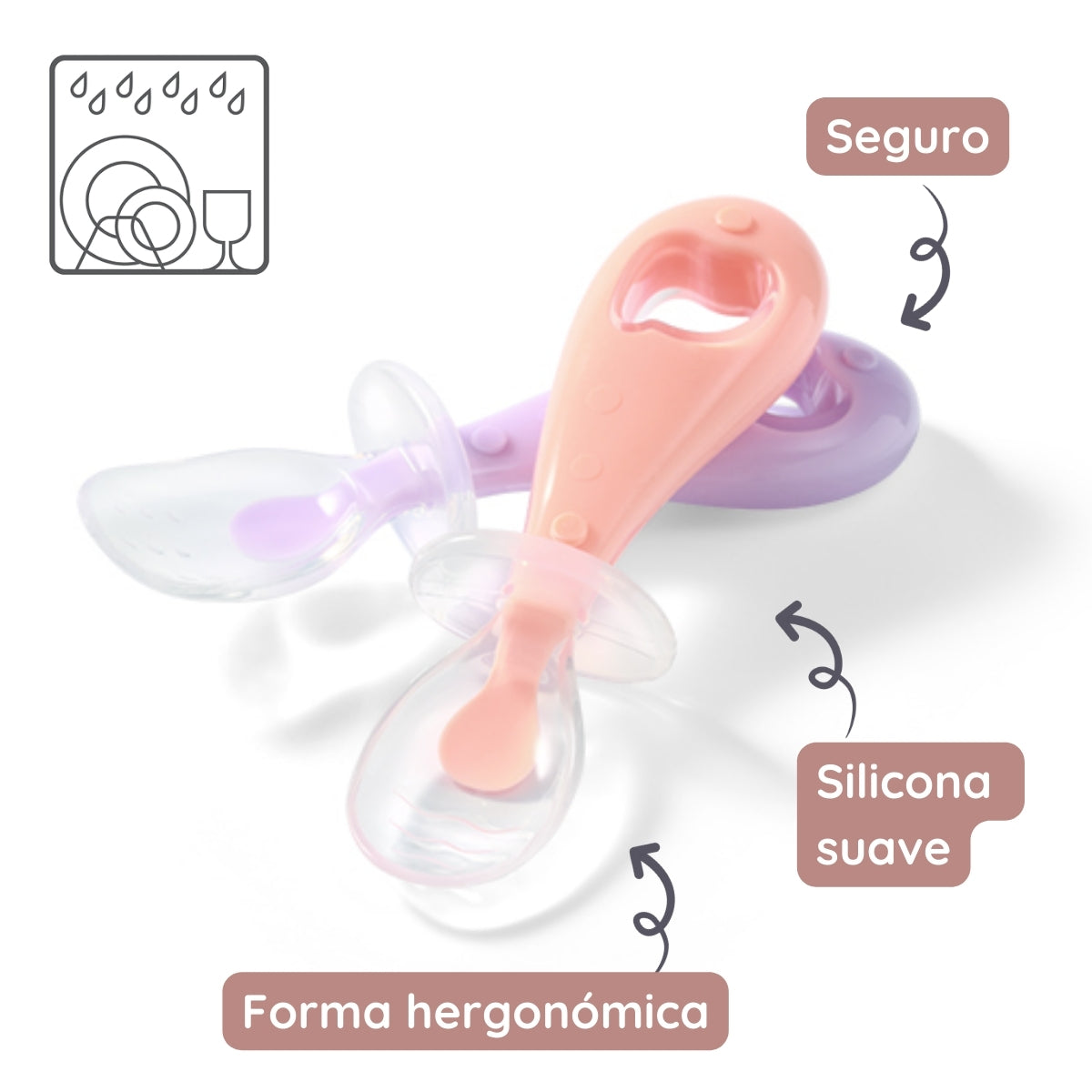 Set 2 Cucharas De Silicona De Seguridad Rosa-lila_1