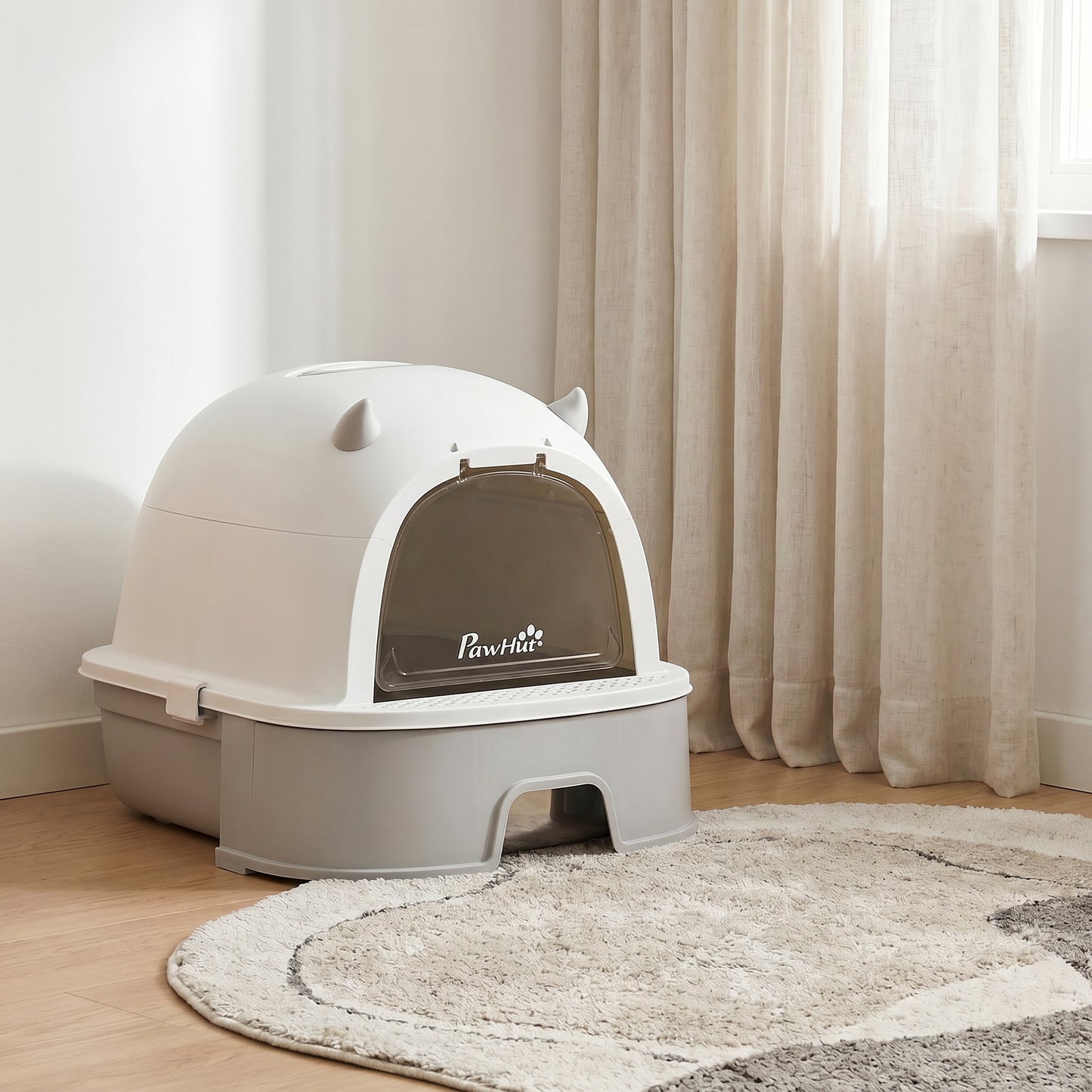 Pawhut Arenero Para Gatos L Con Tapa Extraíble Bandeja De Acero Inoxidable Gris_1