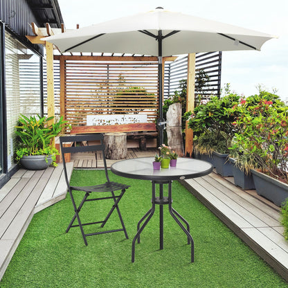 Outsunny Mesa De Jardín Redonda De Cristal Con Agujero Para Sombrilla Ø80x72 Cm_1