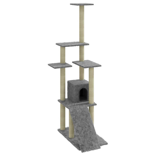 Rascador Para Gatos Con Postes De Sisal Gris Claro 155 Cm_0