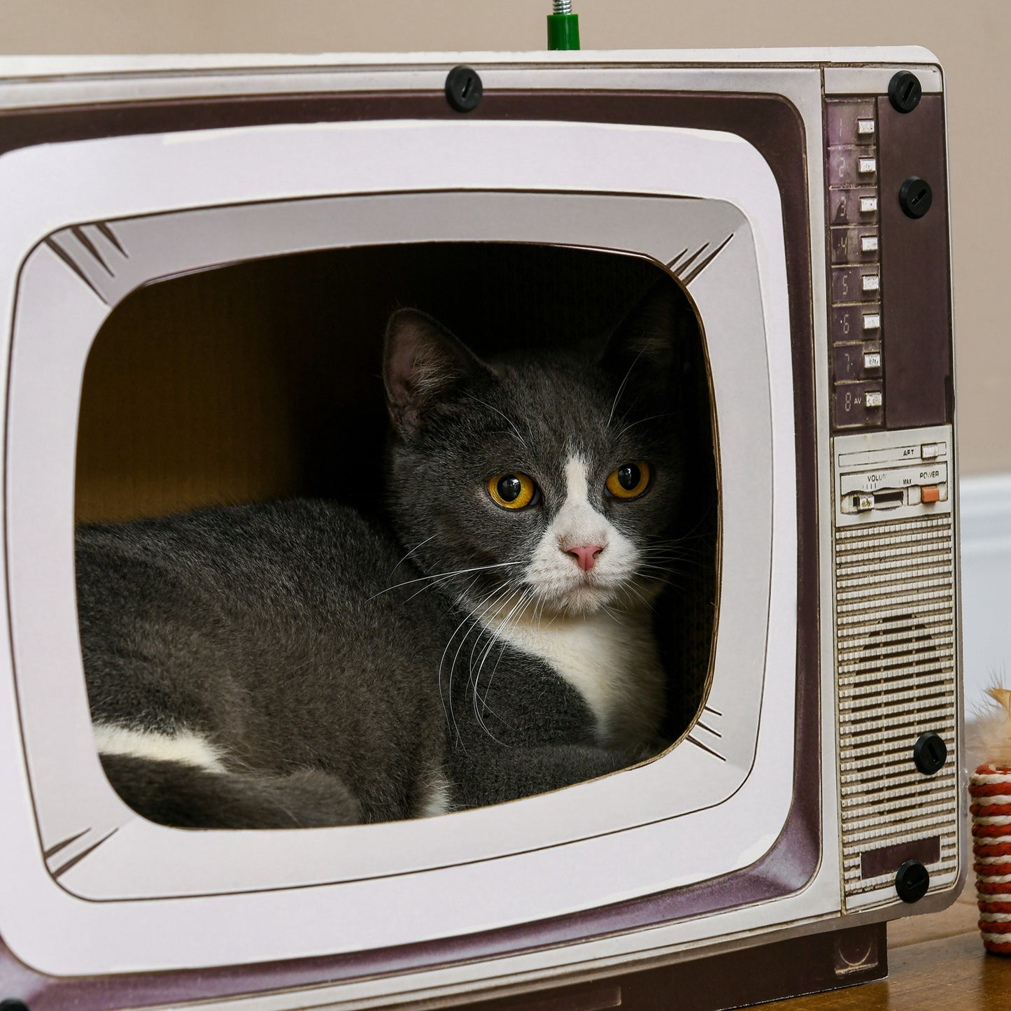 Pawhut Rascador De Cartón Para Gatos En Forma De Televisor 43x23x32,5 Cm Arena_4