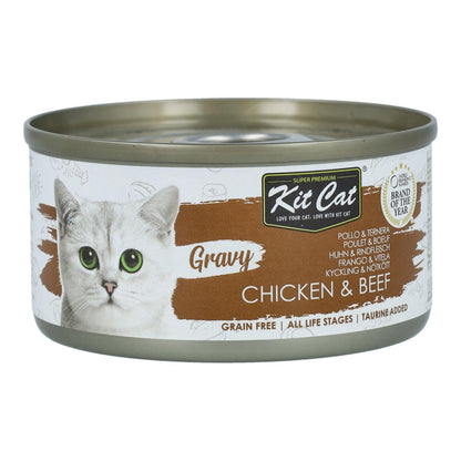 Kit Cat Lata Gravy - Pollo &amp; Ternera 70 g Comida húmeda para gatos en salsa