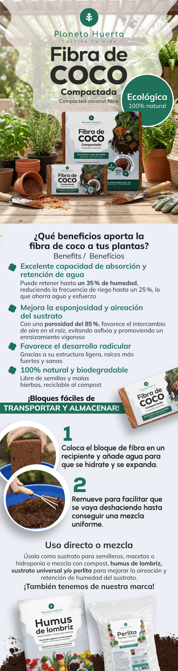 Sustrato Fibra de Coco Planeta Huerto 70 Litros