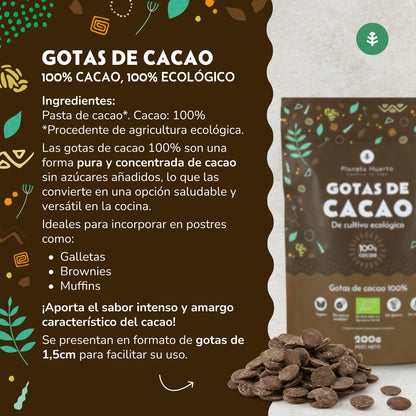 Gotas de Chocolate 100% cacao ECO Planeta Huerto 200 g