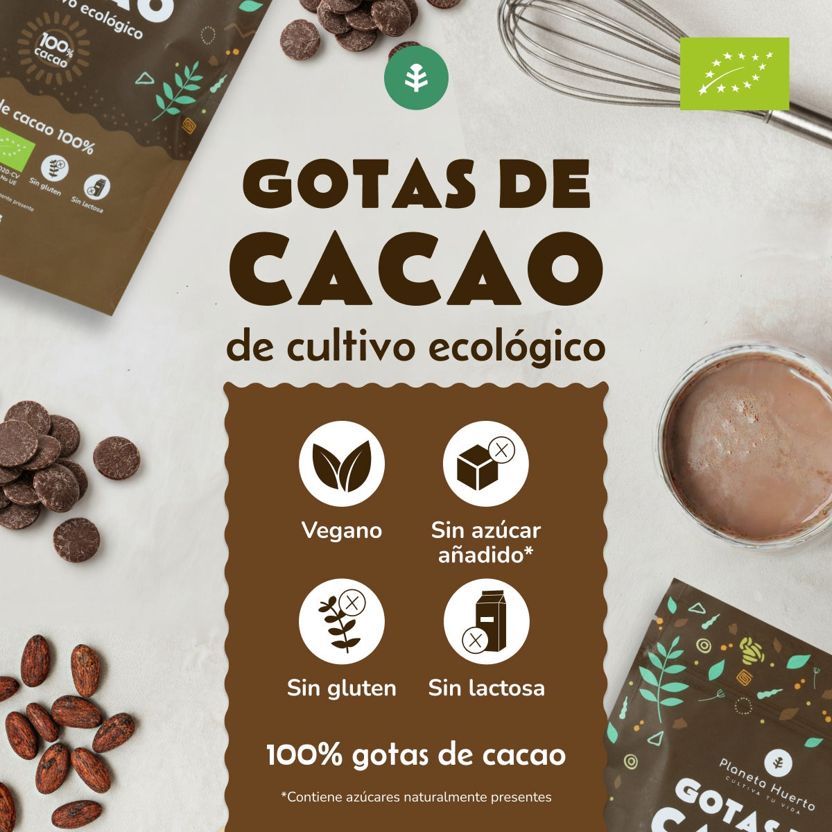 Gotas de Chocolate 100% cacao ECO Planeta Huerto 200 g
