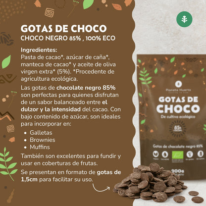 Gotas de Chocolate 85% cacao ECO Planeta Huerto 200 g