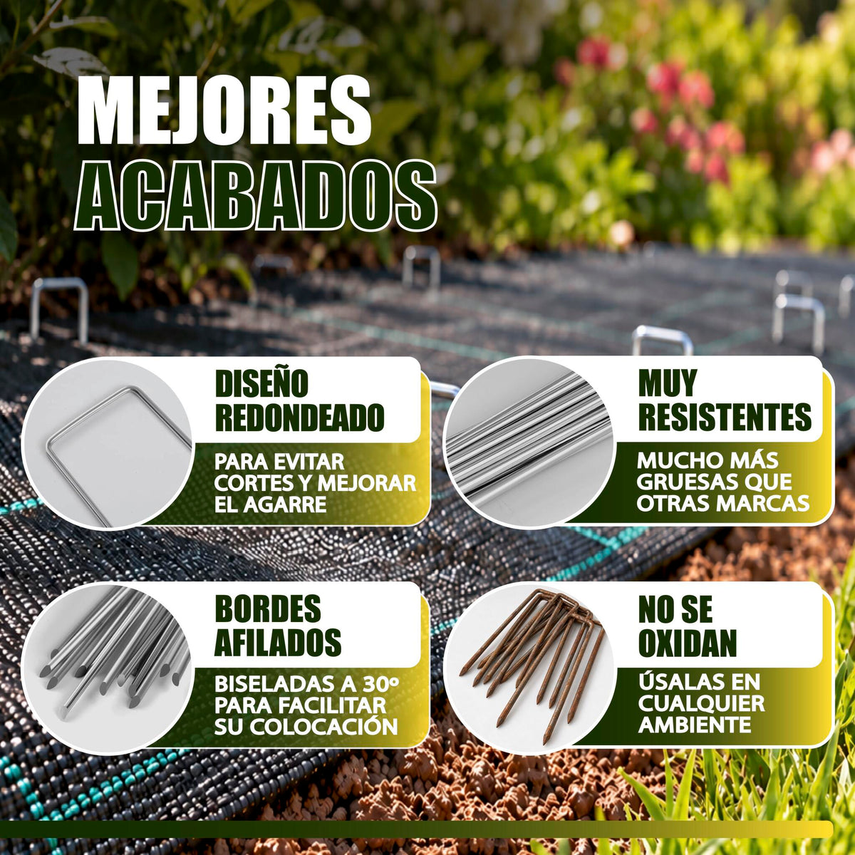 GREEN GOF 100 Grapas Para Malla Antihierba, Cesped Artificial Y Jardin. Acero Galvanizado, 15x4cm, Ø3mm._2