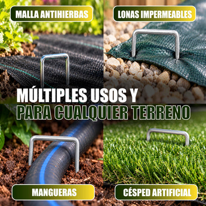 GREEN GOF 100 Grapas Para Malla Antihierba, Cesped Artificial Y Jardin. Acero Galvanizado, 15x4cm, Ø3mm._4
