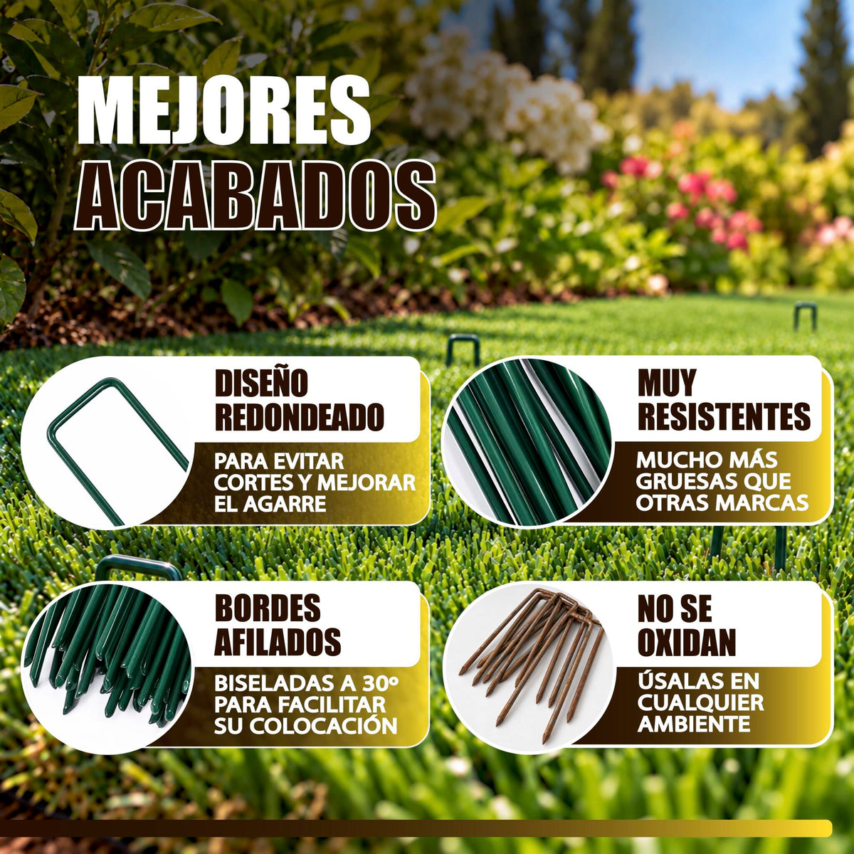 GREEN GOF 100 Grapas Verdes Para Cesped Artificial, Malla Antihierba Y Jardin. Acero Galvanizado, 15x4cm, Ø3mm._2