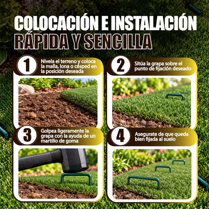 GREEN GOF 100 Grapas Verdes Para Cesped Artificial, Malla Antihierba Y Jardin. Acero Galvanizado, 15x4cm, Ø3mm._5
