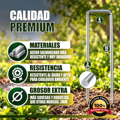 GREEN GOF 200 Grapas Para Malla Antihierba, Cesped Artificial Y Jardin. Acero Galvanizado, 15x4cm, Ø3mm._1