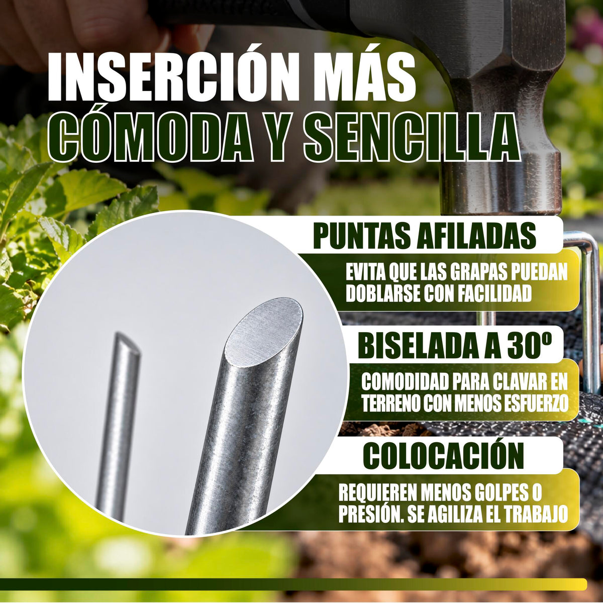 GREEN GOF 200 Grapas Para Malla Antihierba, Cesped Artificial Y Jardin. Acero Galvanizado, 15x4cm, Ø3mm._3