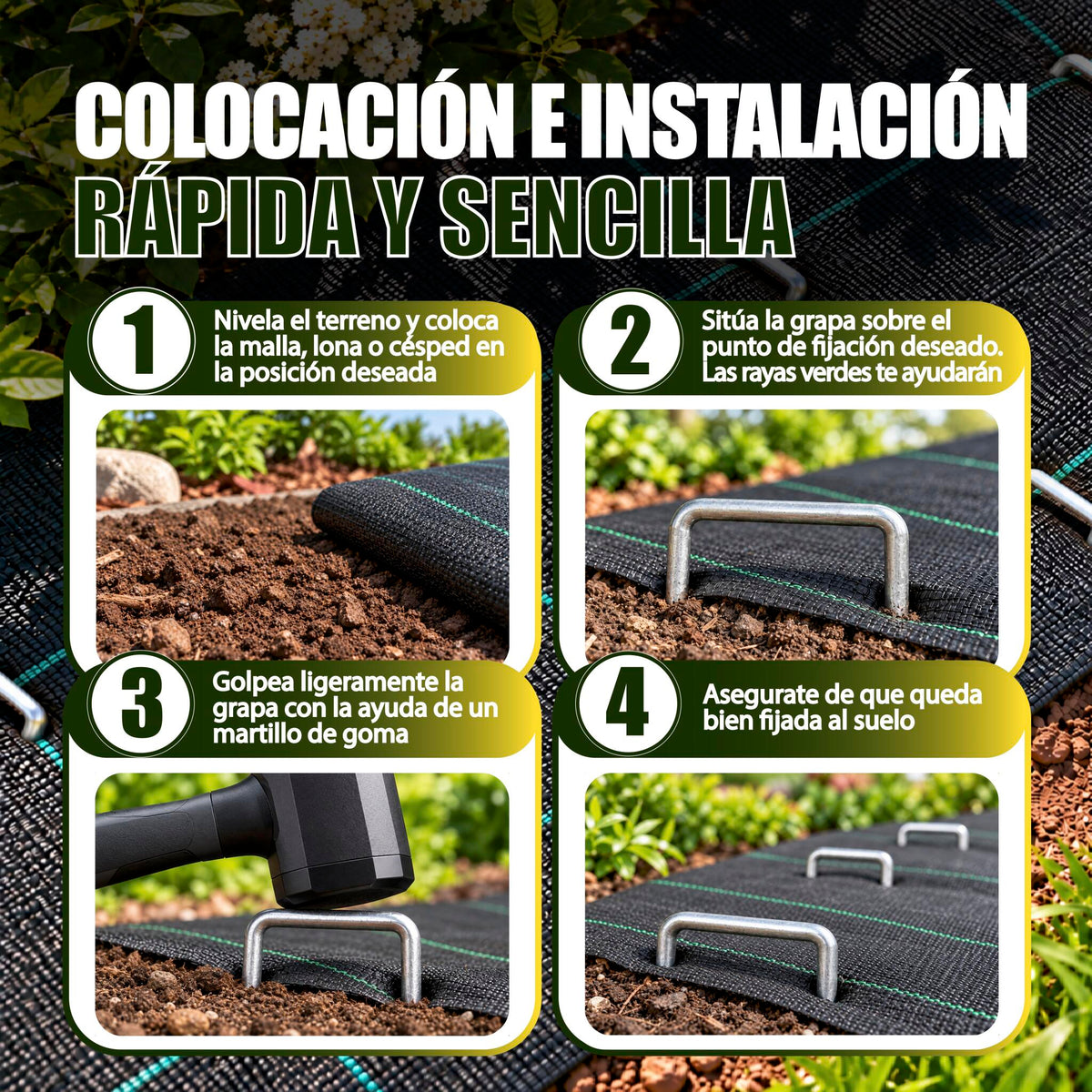 GREEN GOF 200 Grapas Para Malla Antihierba, Cesped Artificial Y Jardin. Acero Galvanizado, 15x4cm, Ø3mm._5