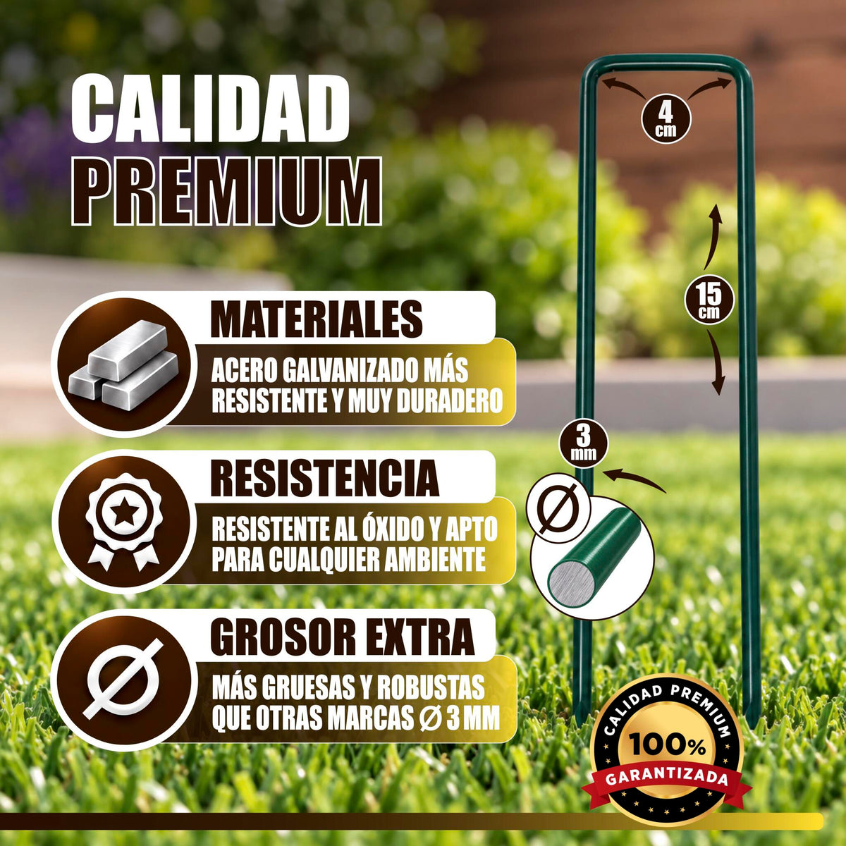 GREEN GOF 200 Grapas Verdes Para Cesped Artificial, Malla Antihierba Y Jardin. Acero Galvanizado, 15x4cm, Ø3mm._1
