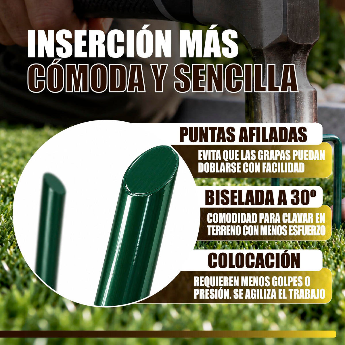 GREEN GOF 200 Grapas Verdes Para Cesped Artificial, Malla Antihierba Y Jardin. Acero Galvanizado, 15x4cm, Ø3mm._3