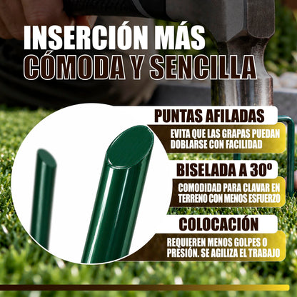 GREEN GOF 50 Grapas Verdes Para Cesped Artificial, Malla Antihierba Y Jardin. Acero Galvanizado, 15x4cm, Ø3mm._3