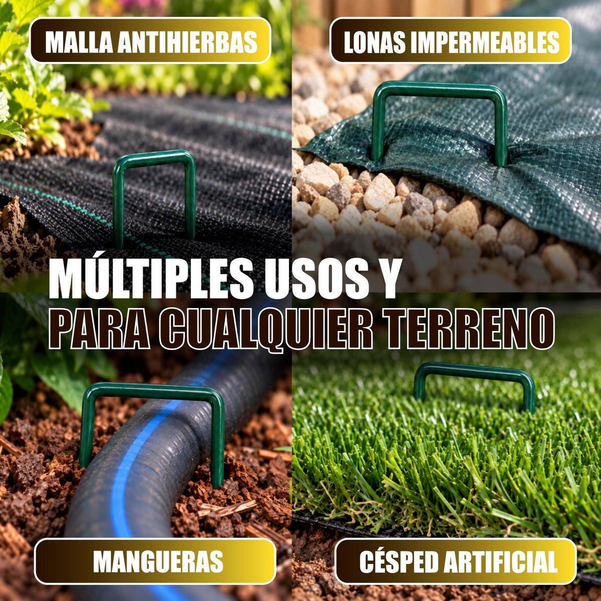 GREEN GOF 50 Grapas Verdes Para Cesped Artificial, Malla Antihierba Y Jardin. Acero Galvanizado, 15x4cm, Ø3mm._4