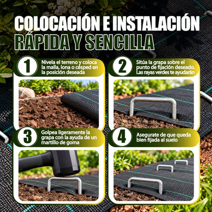 GREEN GOF 500 Grapas Para Malla Antihierba, Cesped Artificial Y Jardin. Acero Galvanizado, 15x4cm, Ø3mm._5