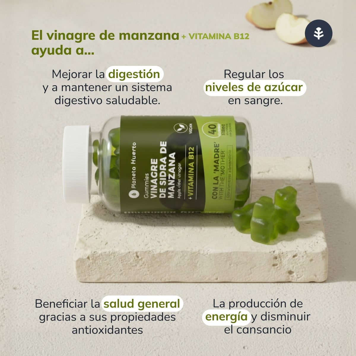 Gummies de Vinagre de Manzana sin filtrar Planeta Huerto 40 gominolas