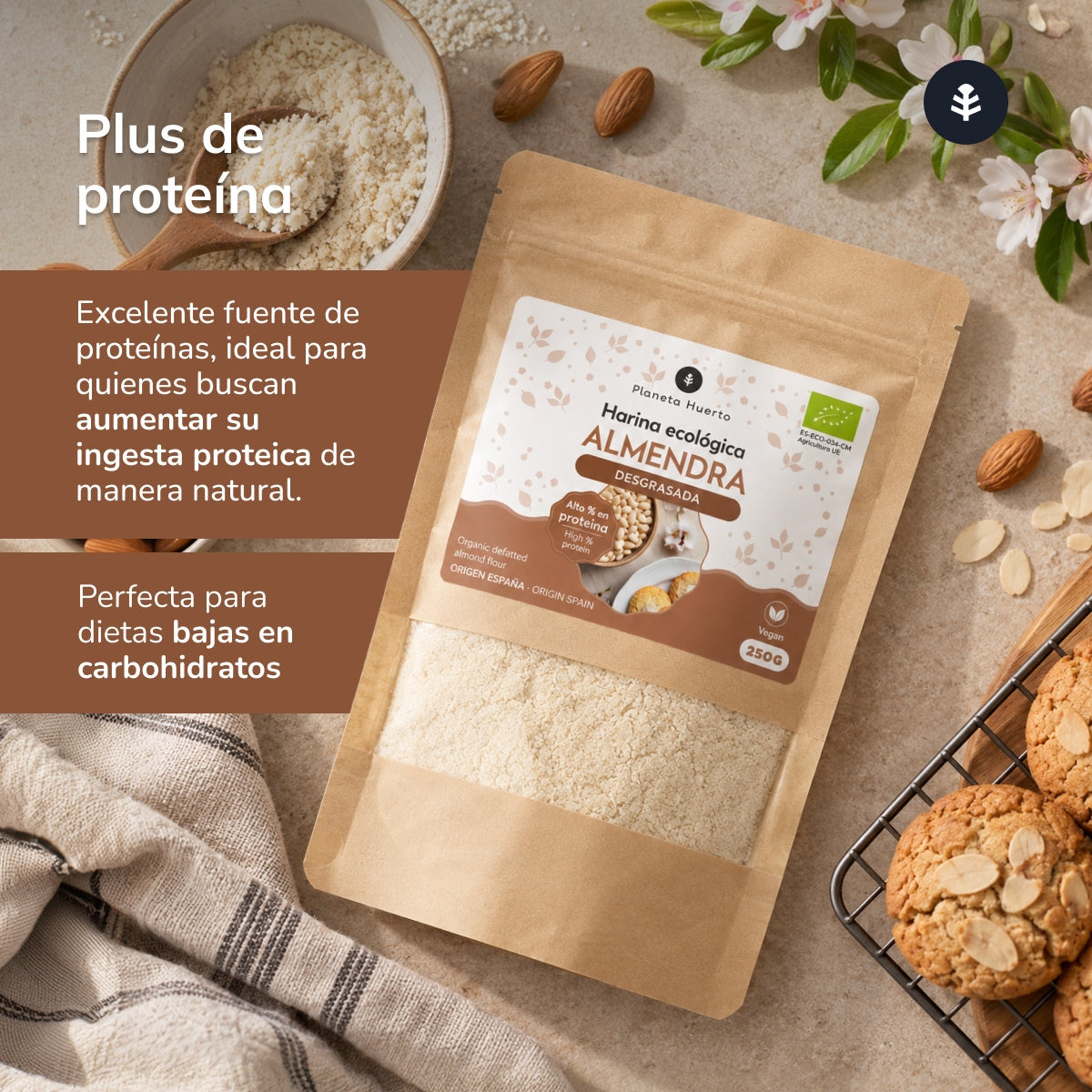 Harina desgrasada de almendra ECO Planeta Huerto 250 g