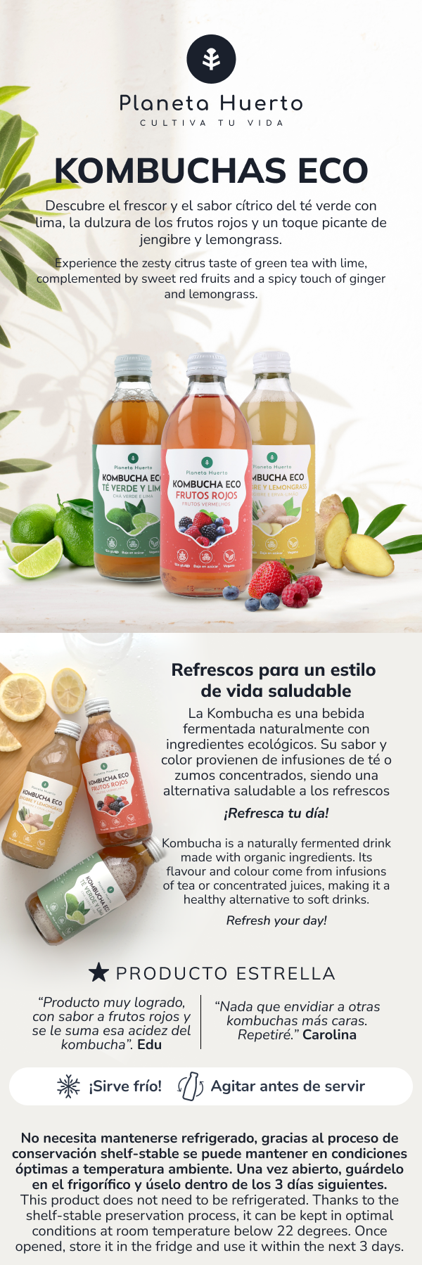 Pack 12x Kombucha ECO té verde y lima Planeta Huerto 330 ml