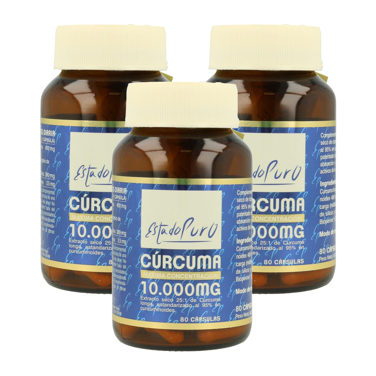 Pack 3x Estado Puro Cúrcuma Tongil  Formato Ahorro 80 Cápsulas